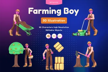 Hombre granjero Paquete de Illustration 3D