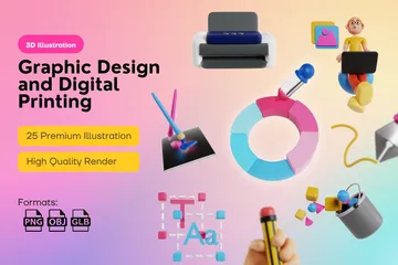 Graphic Design And Digital Printing 3D Icon Pack