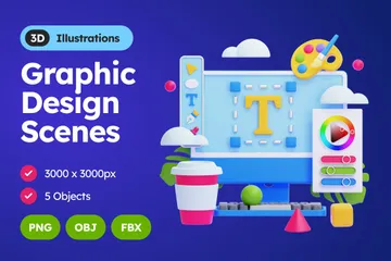 Graphic Design Scenes 3D Illustration Pack