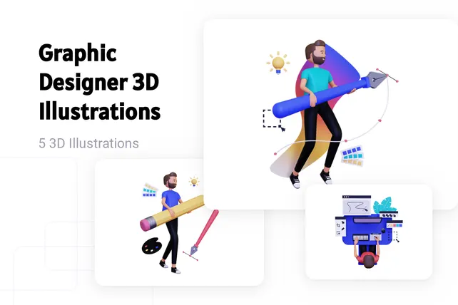 Premium Graphic Designer 3D Illustration pack from Design & Development ...