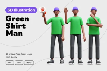 Green Shirt Man 3D Illustration Pack