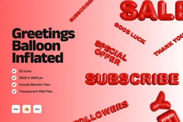 Greetings Red Balloon Inflated 3D Icon Pack