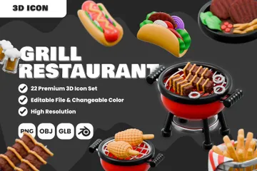 Grill Restaurant 3D Icon Pack
