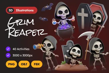 Grim Reaper Skeleton 3D Illustration Pack