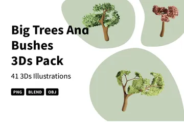 Große Bäume und Büsche 3D Icon Pack