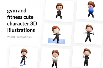 ジムとフィットネスのかわいいキャラクター 3D Illustrationパック