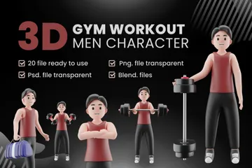 Gym Workout Men Character 3D Illustration Pack