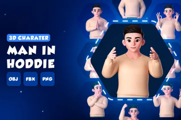 Half Body Of Man In Hoodie Character 3D Illustration Pack