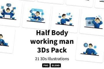 Half Body Working Man 3D Illustration Pack