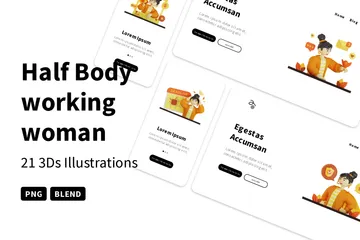 Half Body Working Woman 3D Illustration Pack