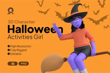 Halloween Activities Girl 3D Illustration Pack