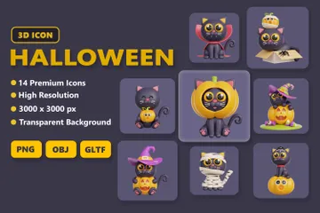 Halloween Black Cat 3D Illustration Pack