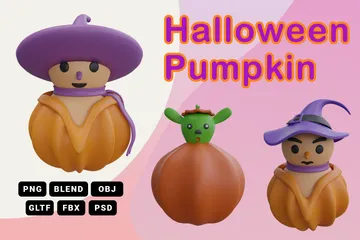 Niedlicher Halloween-Kürbis-Charakter 3D Icon Pack