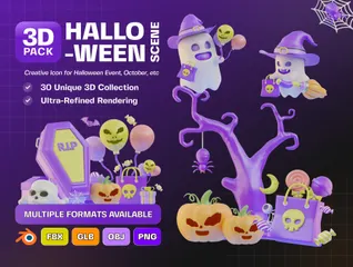 Halloween Scene 3D Illustration Pack