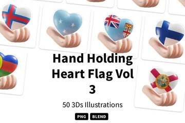 Hand hält Herzflagge Band 3 3D Icon Pack