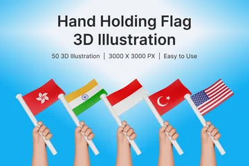 Hand Holding Flag 3D Icon Pack