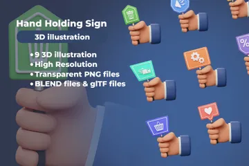 Hand Holding Sign 3D Icon Pack