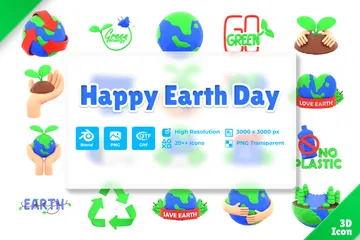 Happy Earth Day 3D Icon Pack