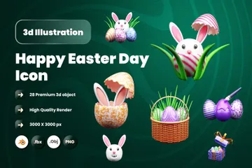 Happy Easter Day 3D Icon Pack