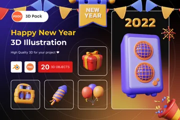 新年おめでとうの要素 3D Illustrationパック