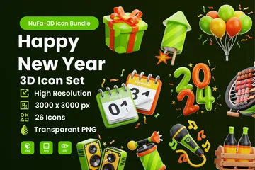 Happy New Year 3D Icon Pack