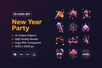 Happy New Year Party 3D Icon Pack