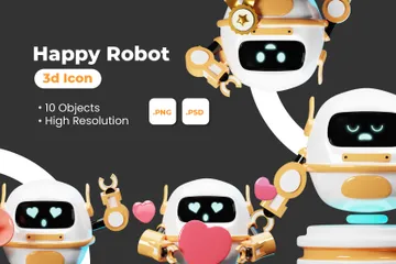 Happy Orange Robot 3D Illustration Pack