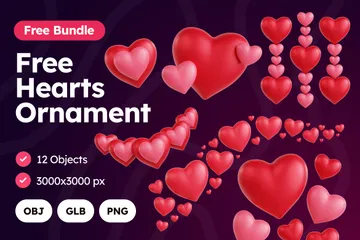 Free Hearts Ornament 3D Icon Pack