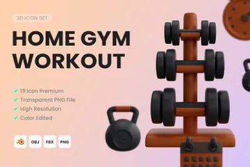 Training im Fitnessstudio zu Hause 3D Icon Pack