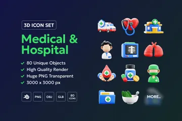Herramientas médicas y hospitalarias Paquete de Icon 3D