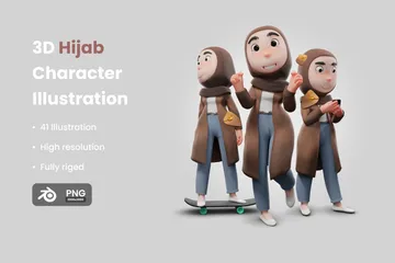 Hijab Character 3D Illustration Pack