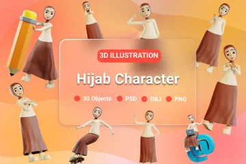 Personagem Hijab Pacote de Illustration 3D