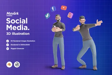 Hipster avec les médias sociaux Pack 3D Illustration