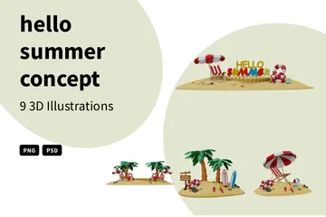 Hola Verano Paquete de Illustration 3D