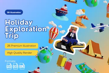 Holiday Exploration Trip 3D Icon Pack