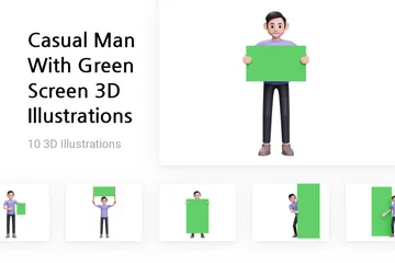 Hombre casual con pantalla verde Paquete de Illustration 3D