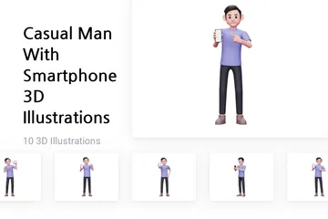 Hombre casual con teléfono inteligente Paquete de Illustration 3D