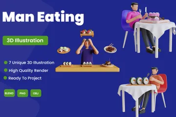 Hombre comiendo Paquete de Illustration 3D