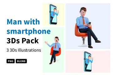 Hombre con teléfono inteligente Paquete de Illustration 3D