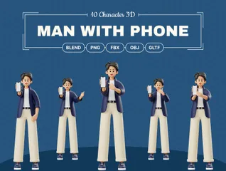 Hombre publicidad producto teléfono móvil Paquete de Illustration 3D