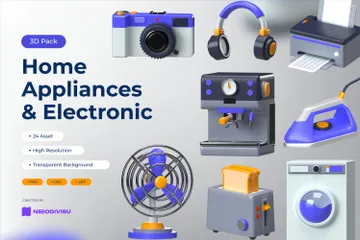 Home Appliances And Electronic Gadgets 3D Icon Pack