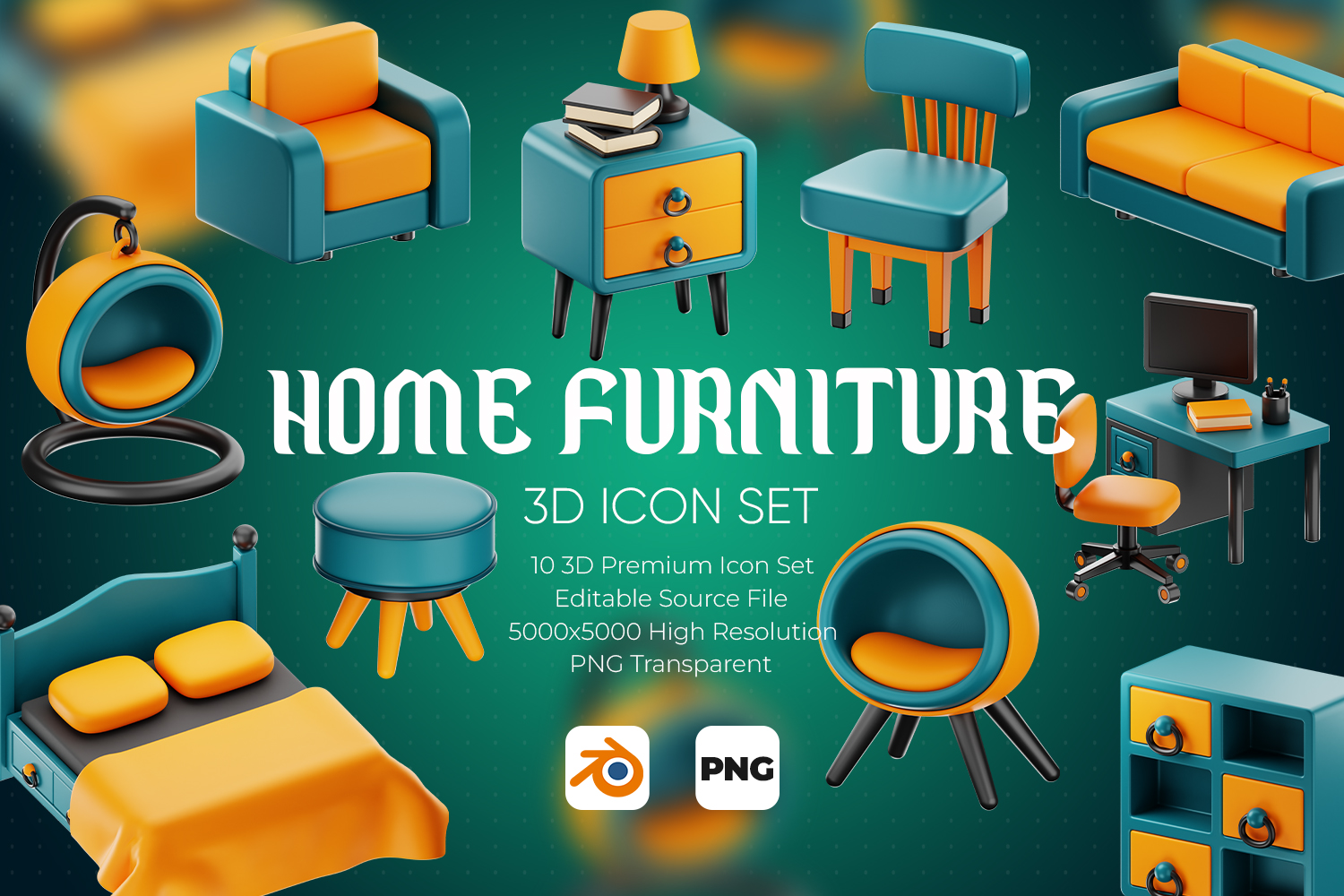 Premium Home Furniture 3D Illustration pack from Interiors 3D Illustrations