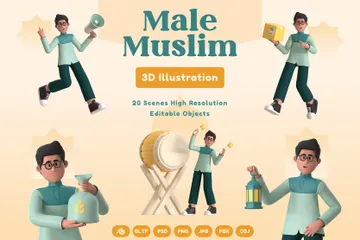 Homem muçulmano Pacote de Illustration 3D
