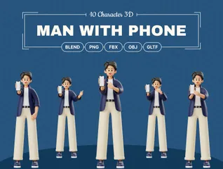 Homem anunciando produto de telefone celular Pacote de Illustration 3D