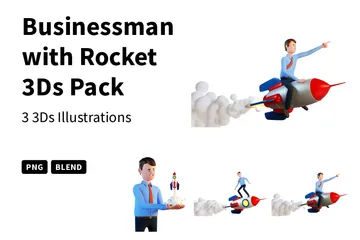 Homme d'affaires avec fusée Pack 3D Illustration