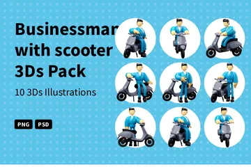 Homme d'affaires avec scooter 3D Illustration Pack