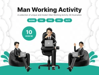 Activité de travail de bureau d'homme d'affaires 3D Illustration Pack