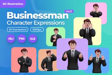 Expressions d'homme d'affaires Vol 1 Pack 3D Illustration
