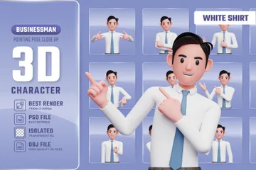 Homme d'affaires pointant la pose en chemise blanche Pack 3D Illustration