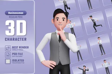 Pose régulière d'homme d'affaires Pack 3D Illustration